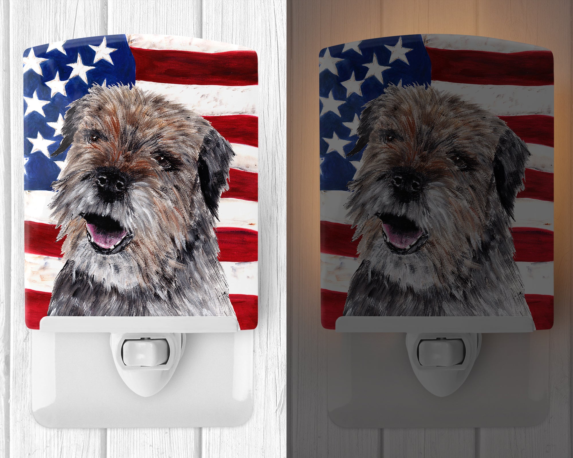 Border Terrier with American Flag Ceramic Night Light SC9515CNL - the-store.com