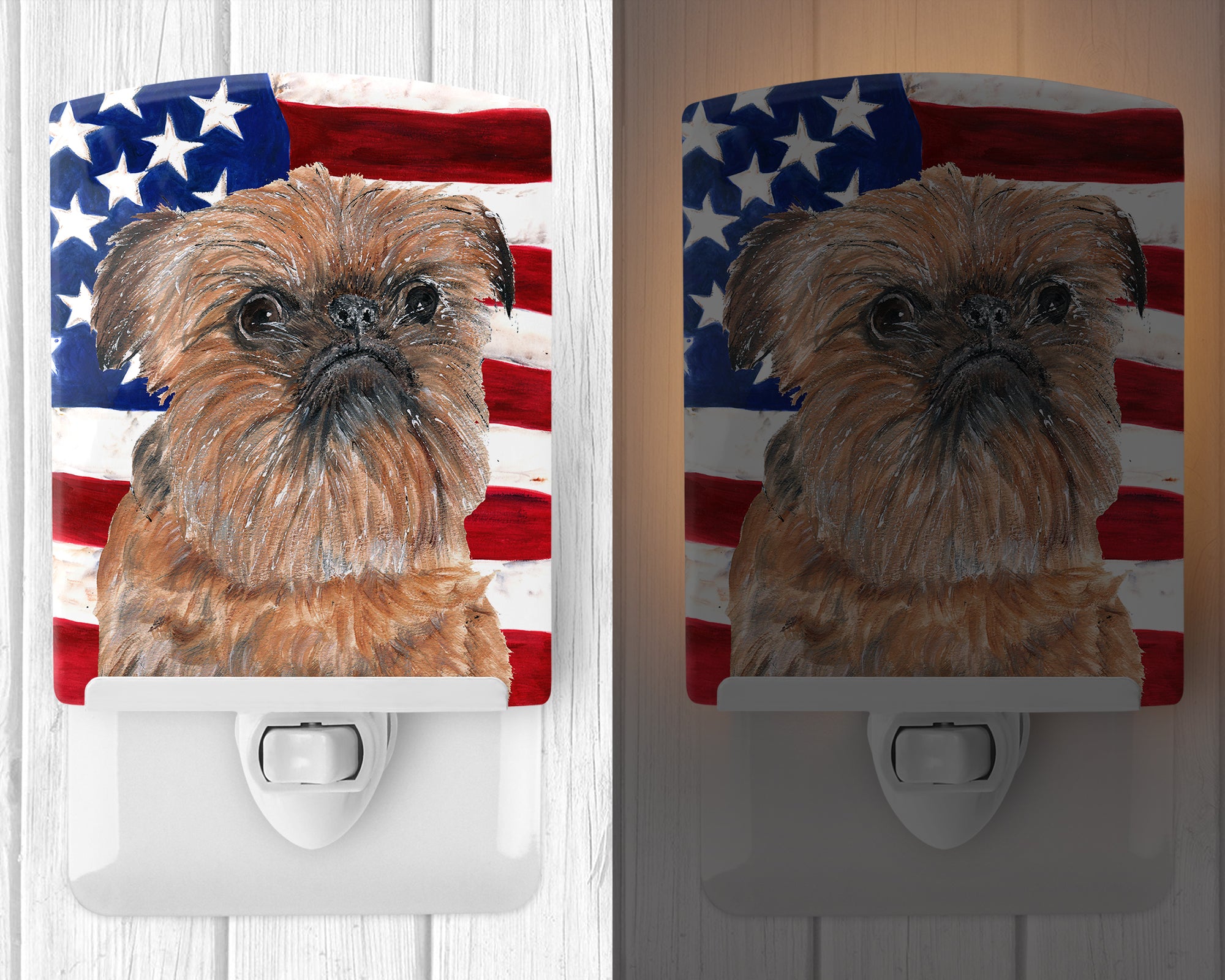 Brussels Griffon with American Flag Ceramic Night Light SC9516CNL - the-store.com