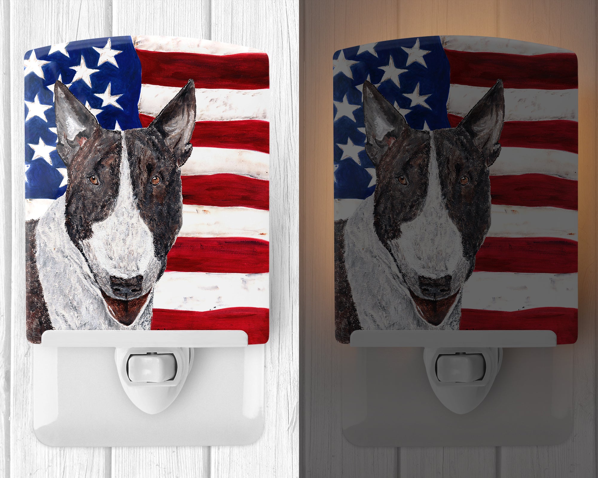 Bull Terrier with American Flag Ceramic Night Light SC9519CNL - the-store.com