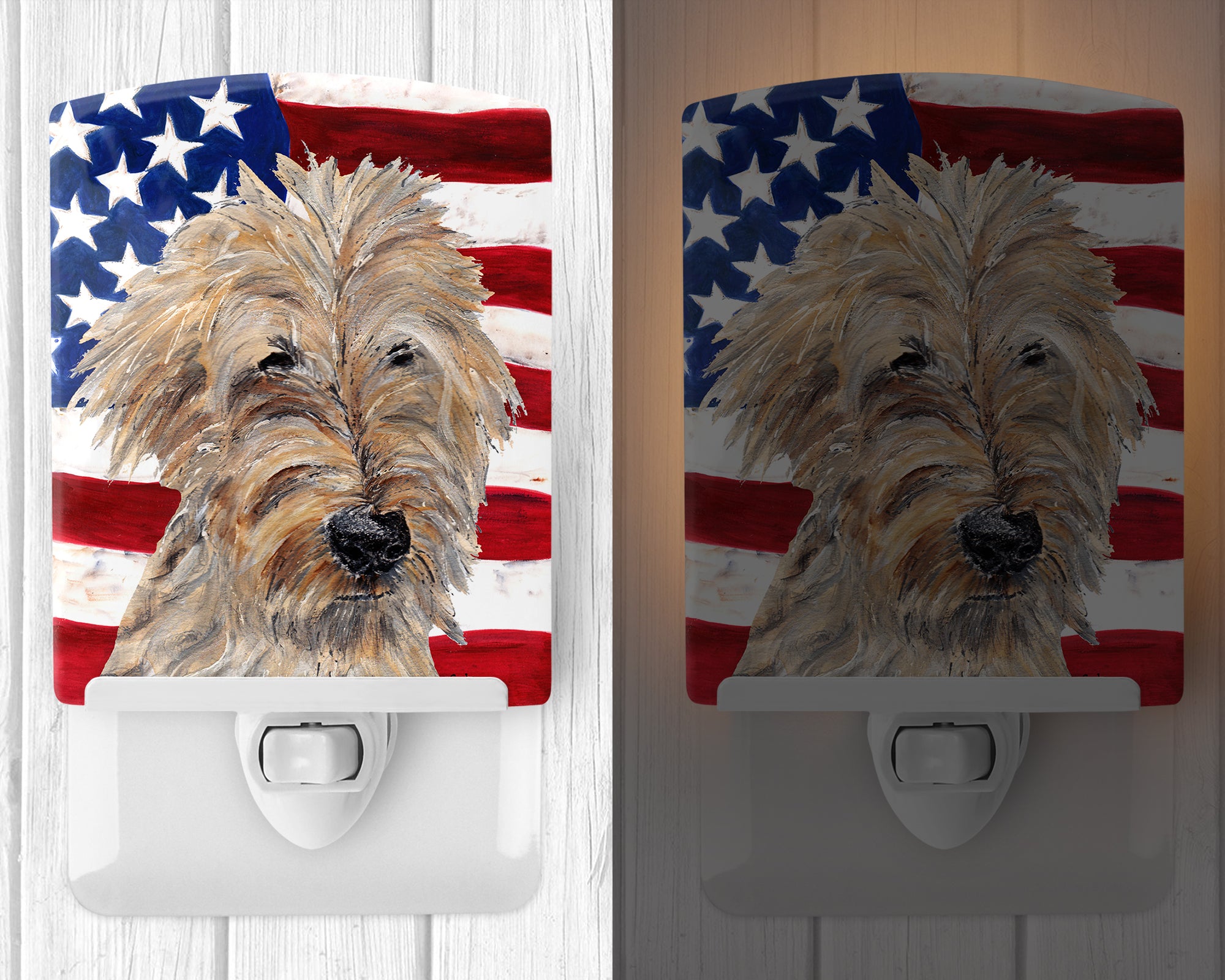 Golden Doodle with American Flag Ceramic Night Light SC9521CNL - the-store.com
