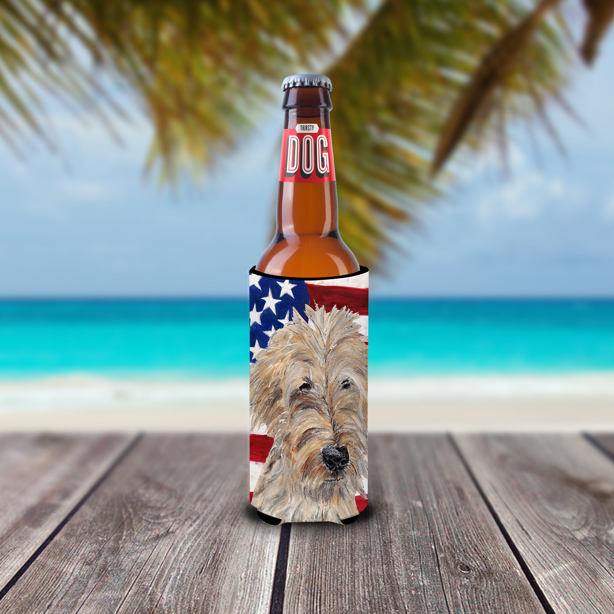 Goldendoodle USA American Flag Ultra Beverage Insulators for slim cans.