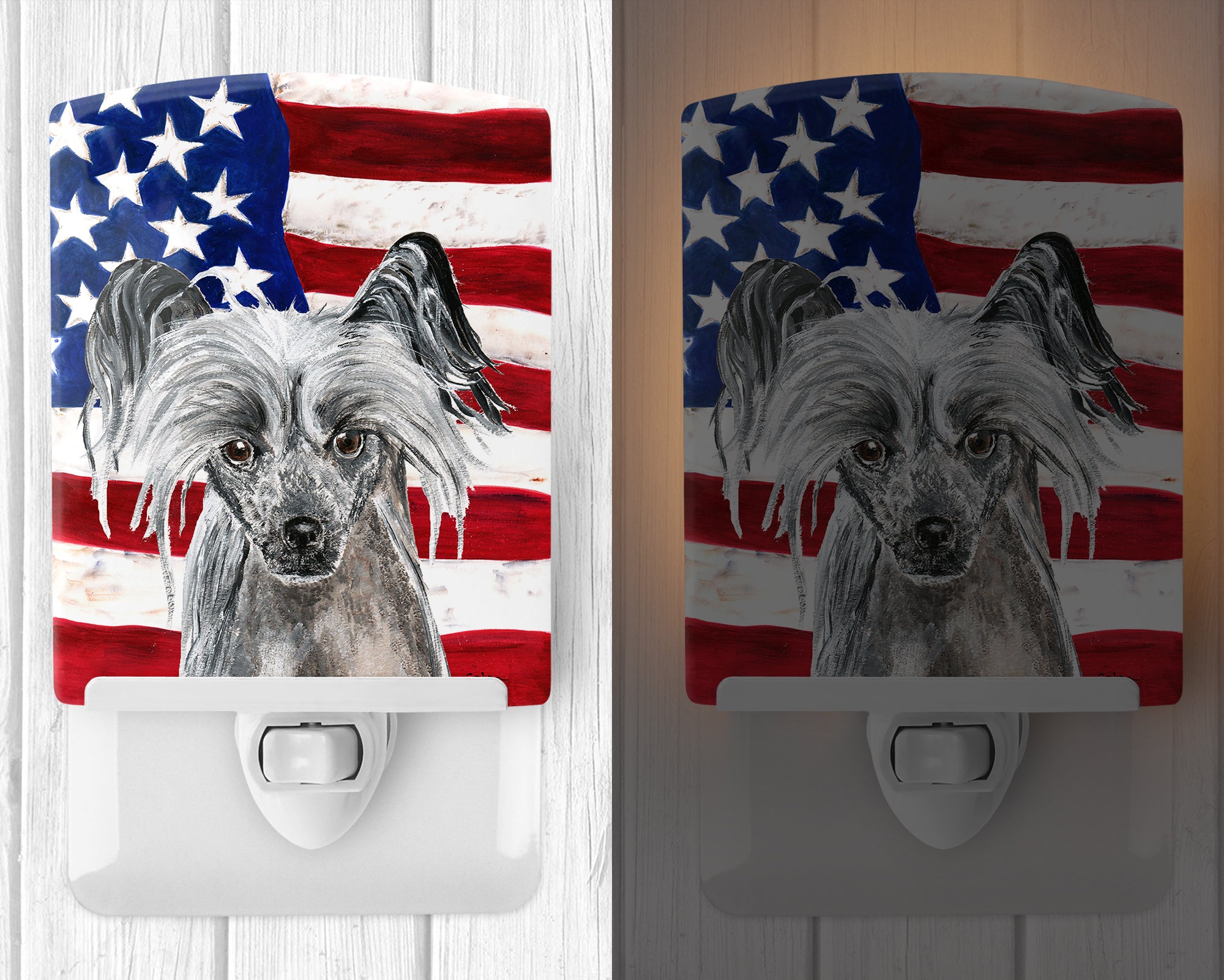 Chinese Crested with American Flag Ceramic Night Light SC9522CNL - the-store.com