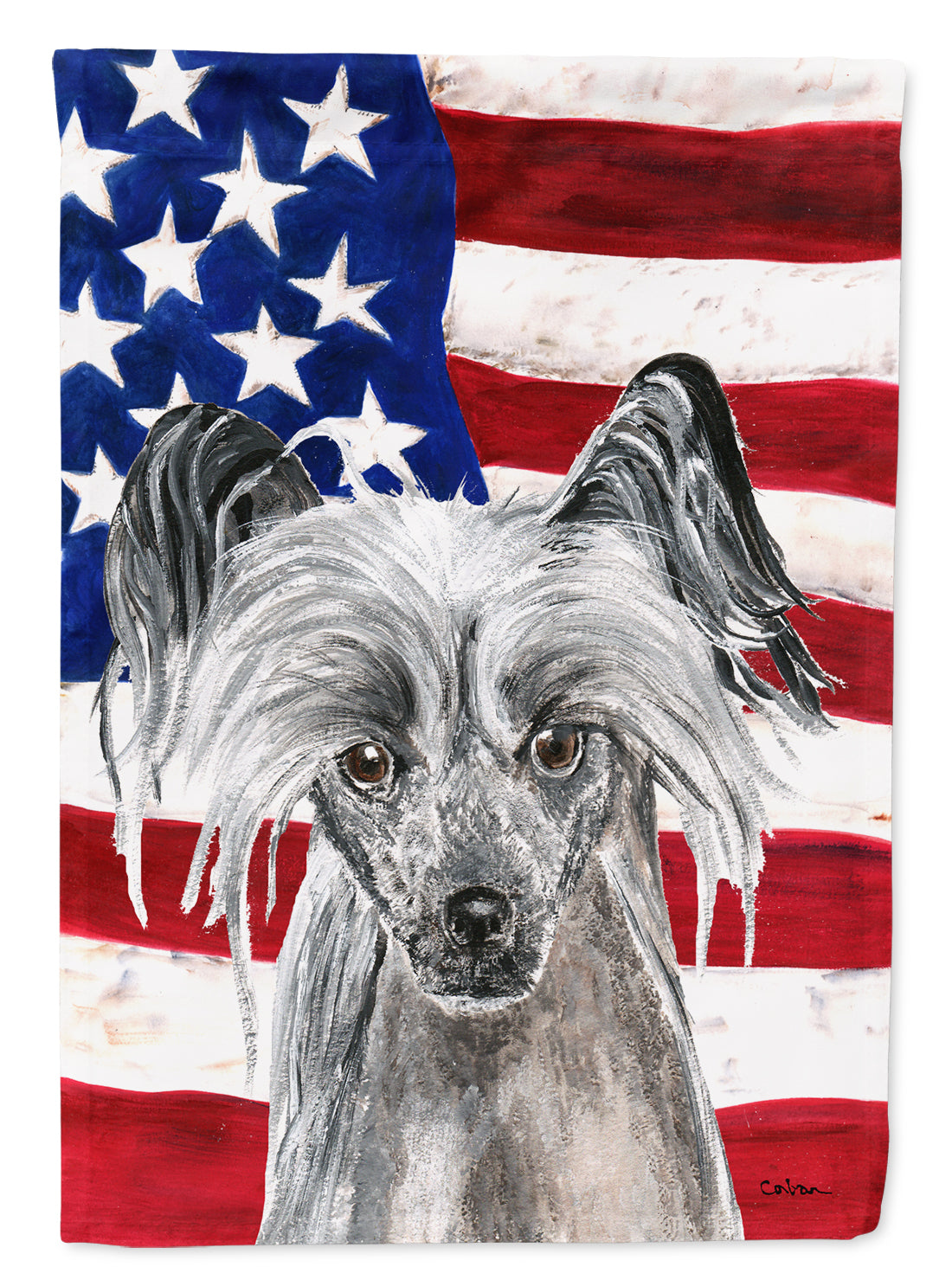 Chinese Crested USA American Flag Flag Garden Size.