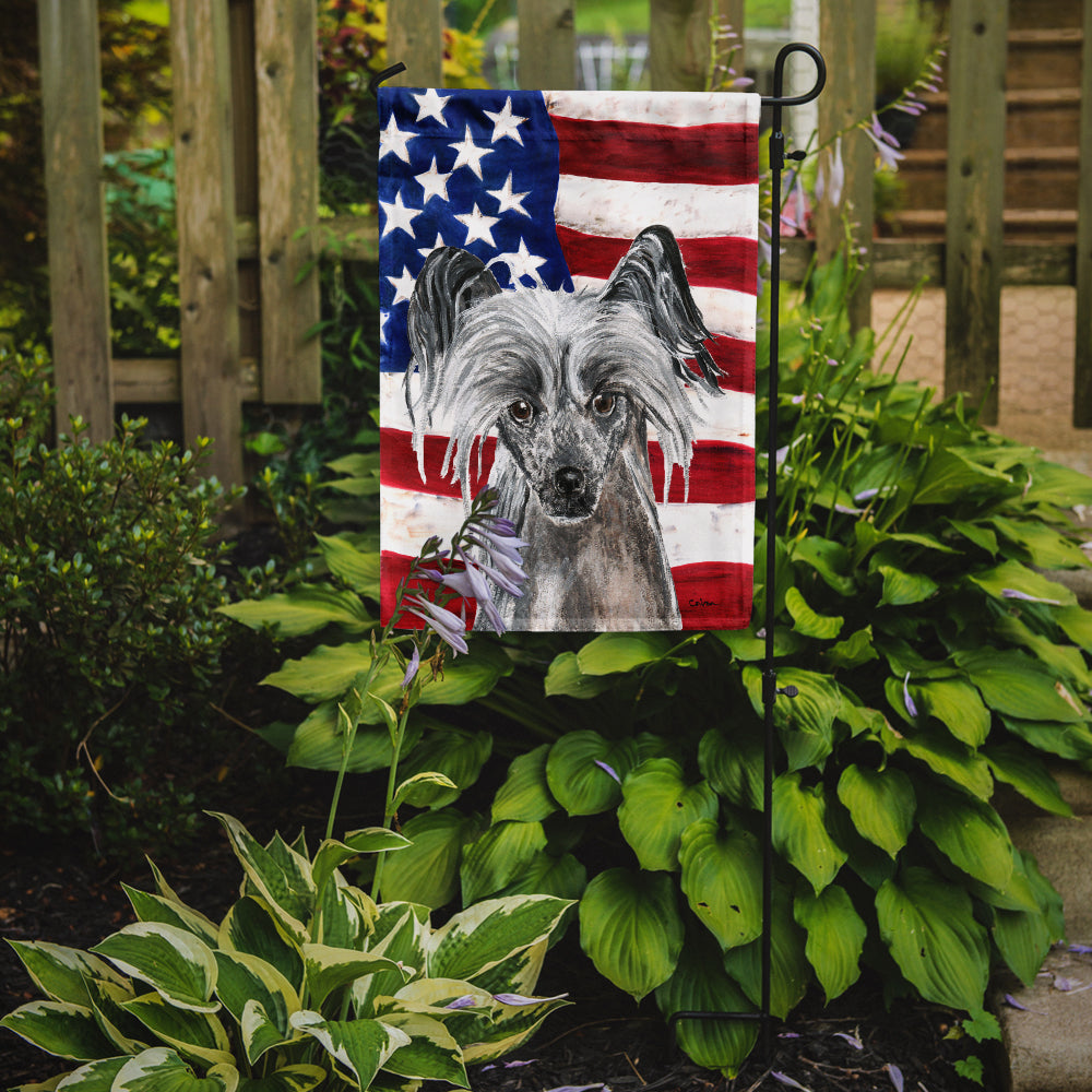 Chinese Crested USA American Flag Flag Garden Size.