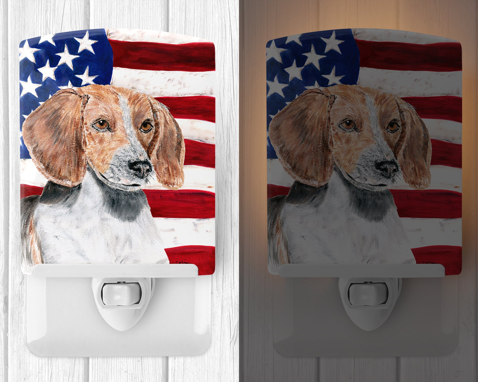 English Foxhound with American Flag Ceramic Night Light SC9523CNL - the-store.com