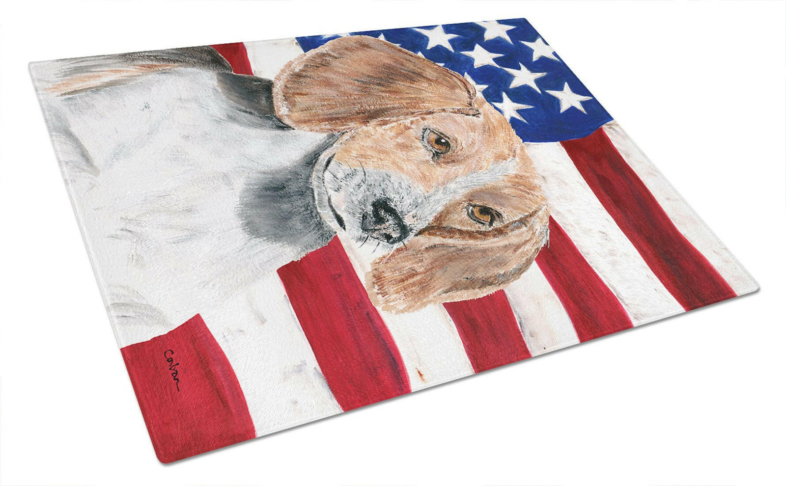 English Foxhound USA American Flag Glass Cutting Board Large by Caroline's Treasures