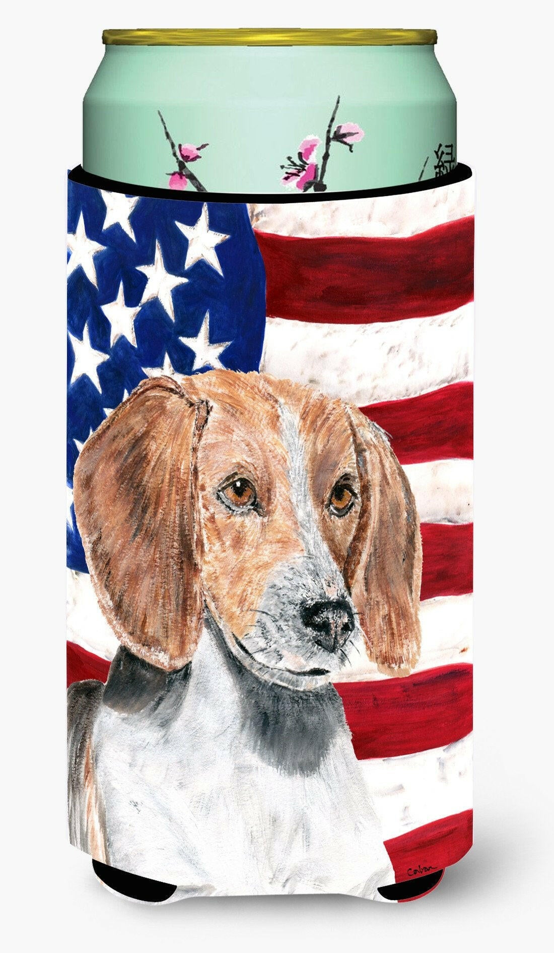 English Foxhound USA American Flag Tall Boy Beverage Insulator Beverage Insulator Hugger by Caroline's Treasures