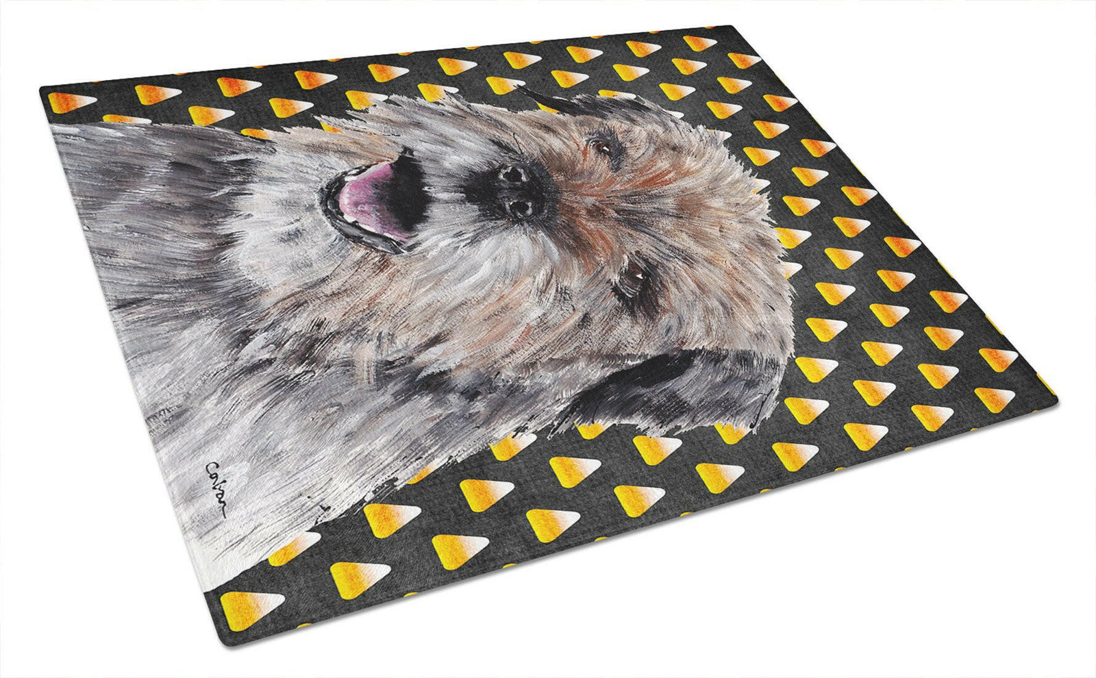 Border Terrier Halloween Candy Corn Glass Cutting Board Large by Caroline's Treasures