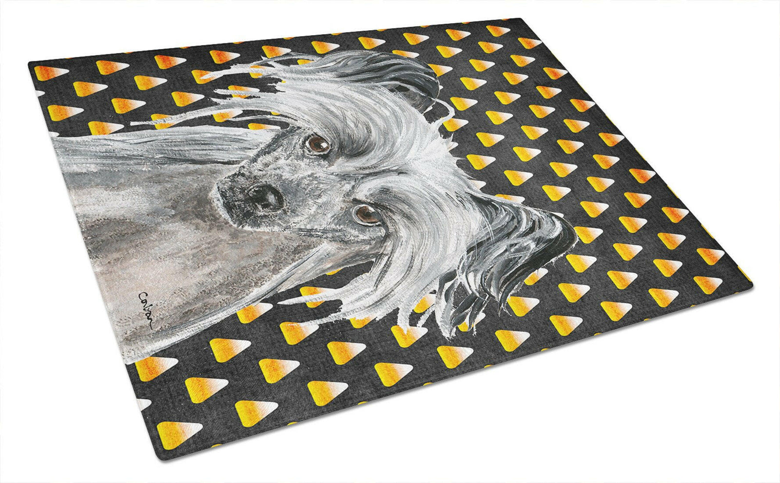 Chinese Crested Halloween Candy Corn Glass Cutting Board Large by Caroline's Treasures