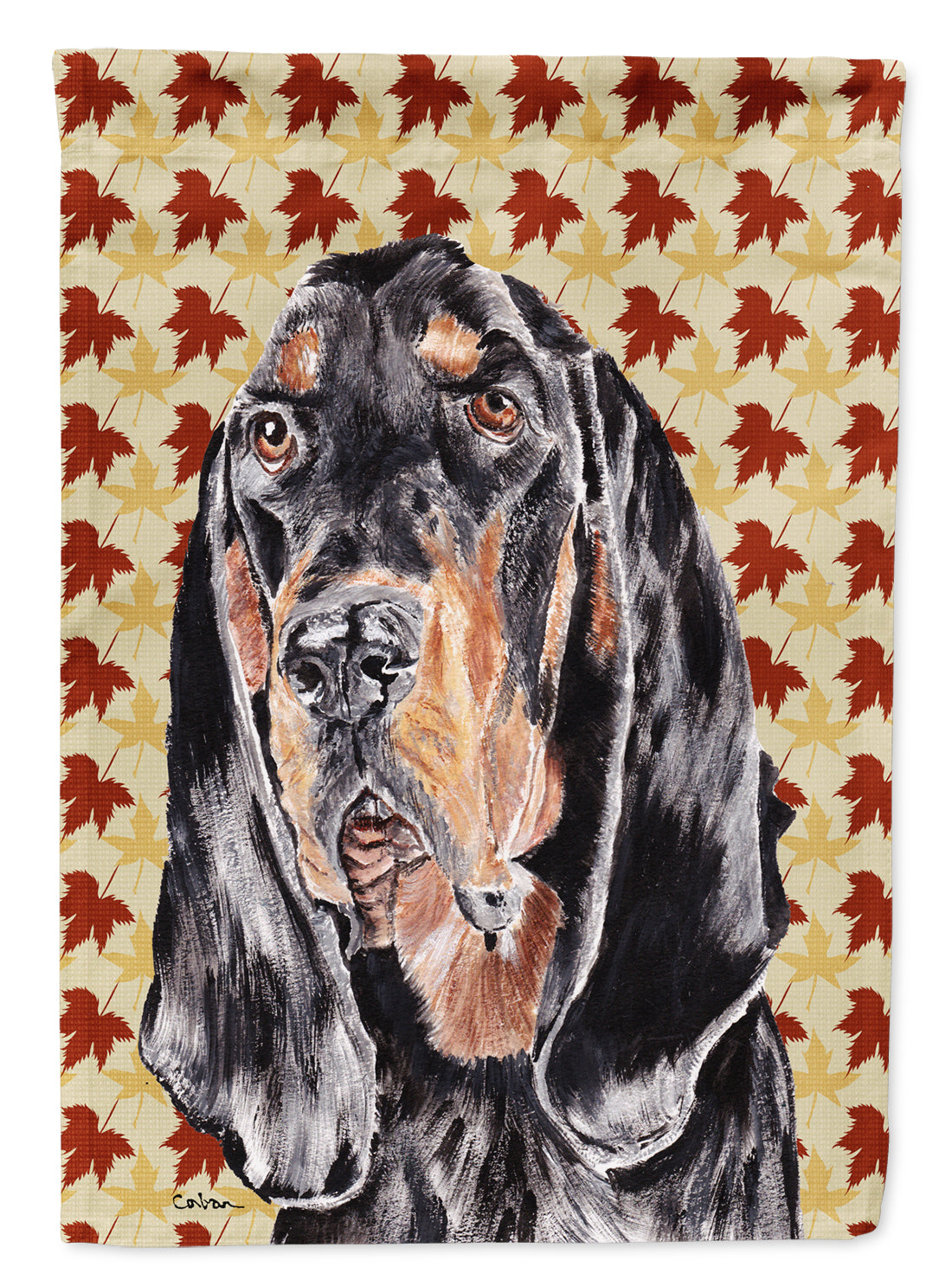 Coonhound Fall Leaves Flag Garden Size.