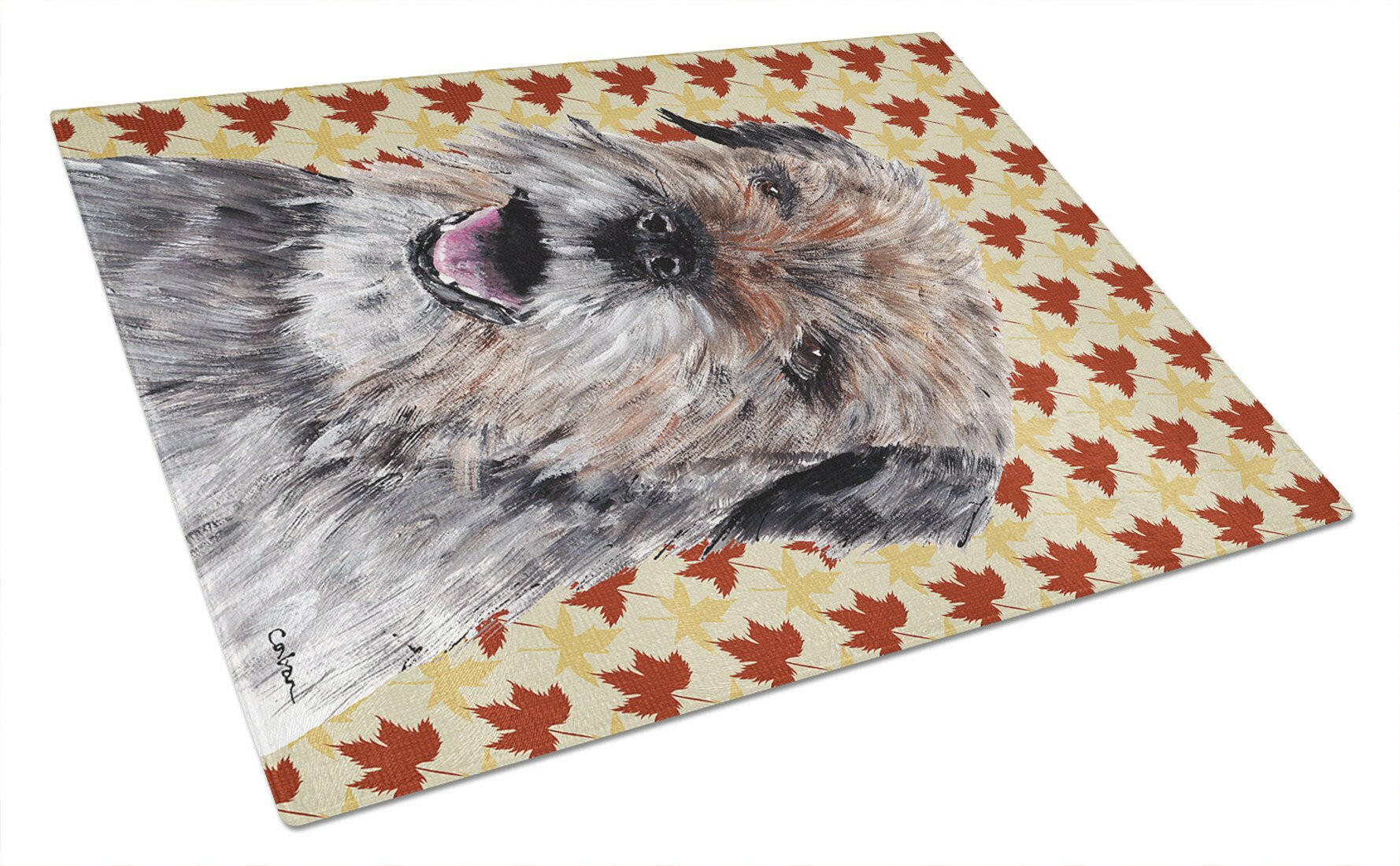 Border Terrier Fall Leaves Glass Cutting Board Large by Caroline's Treasures