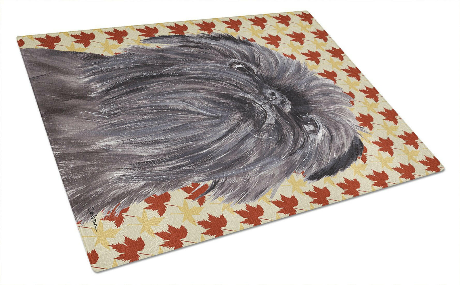 Brussels Griffon Fall Leaves Glass Cutting Board Large by Caroline's Treasures