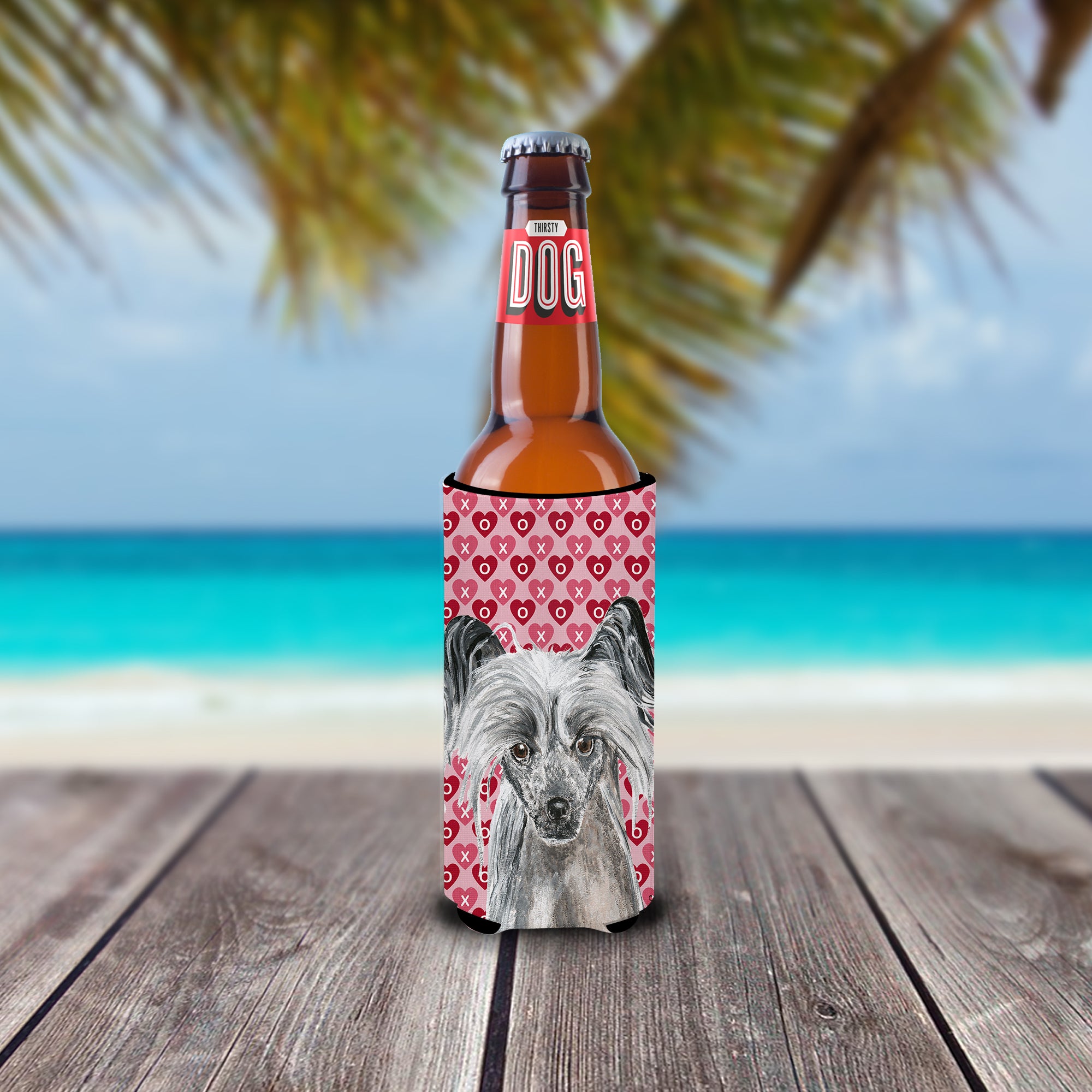 Chinese Crested Valentine's Love Ultra Beverage Insulators for slim cans.
