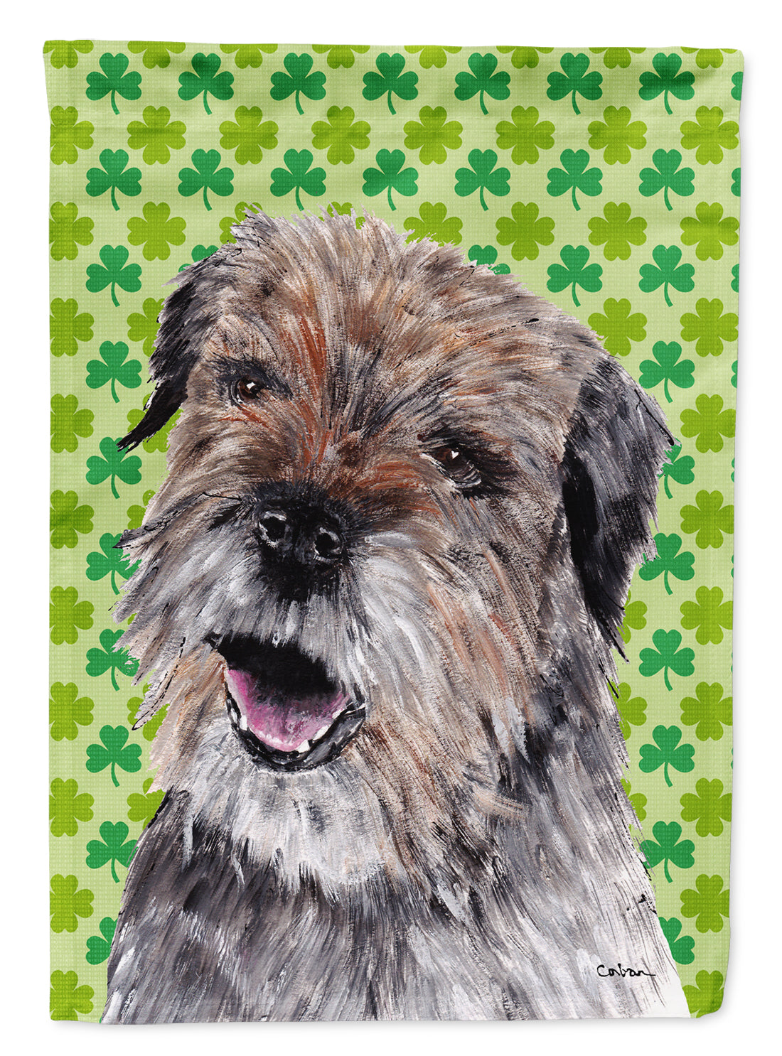 Border Terrier St Patrick's Irish Flag Garden Size.
