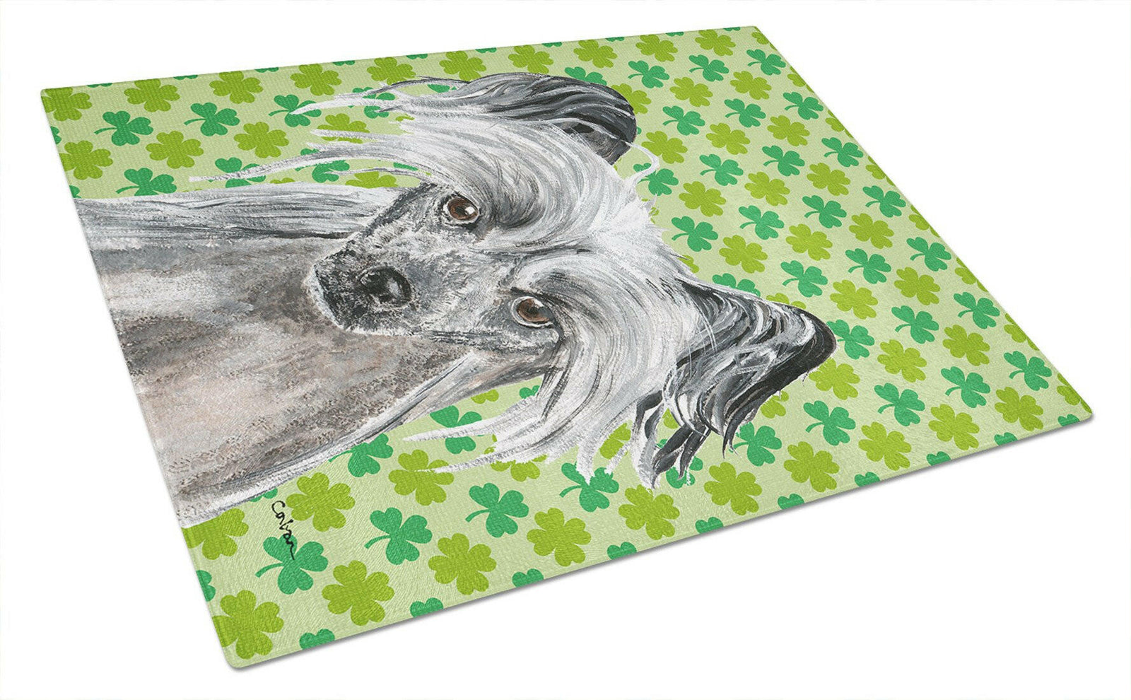 Chinese Crested St Patrick's Irish Glass Cutting Board Large by Caroline's Treasures
