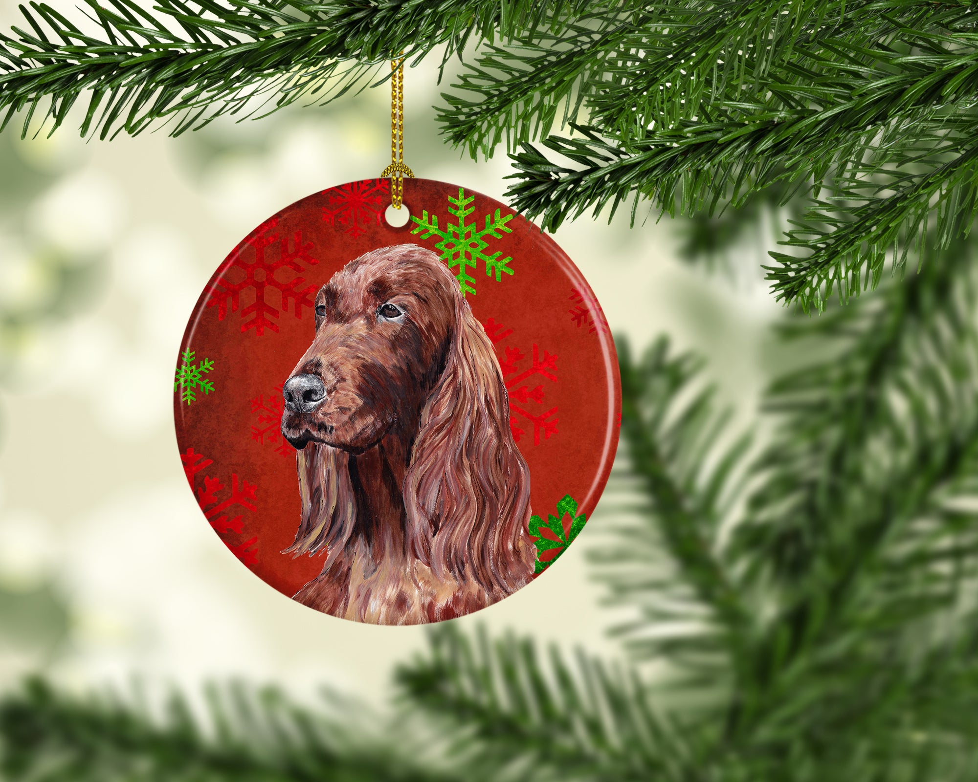 Irish Setter Red Snowflakes Holiday Ceramic Ornament SC9580CO1 - the-store.com