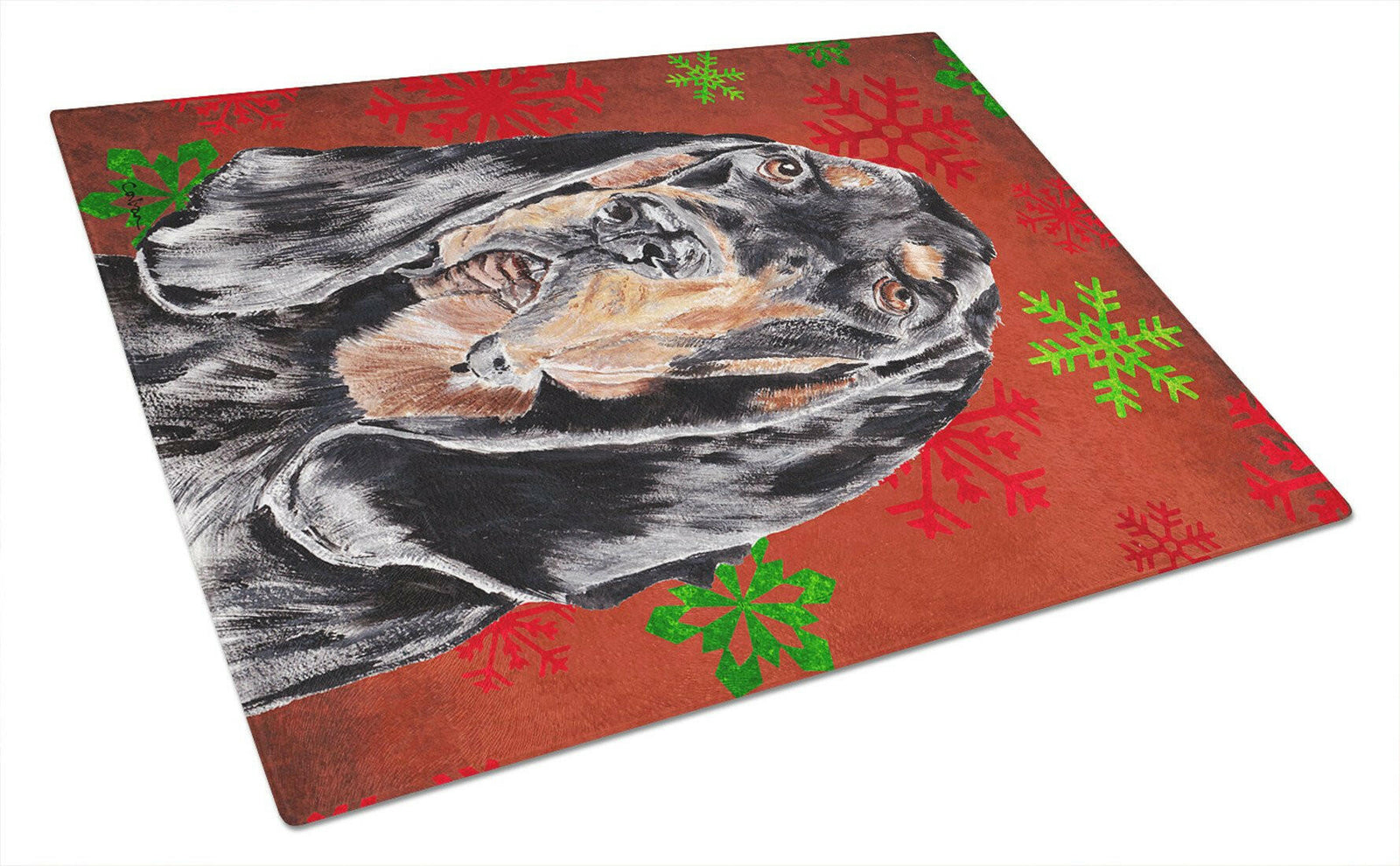 Coonhound Red Snowflake Christmas Glass Cutting Board Large by Caroline's Treasures