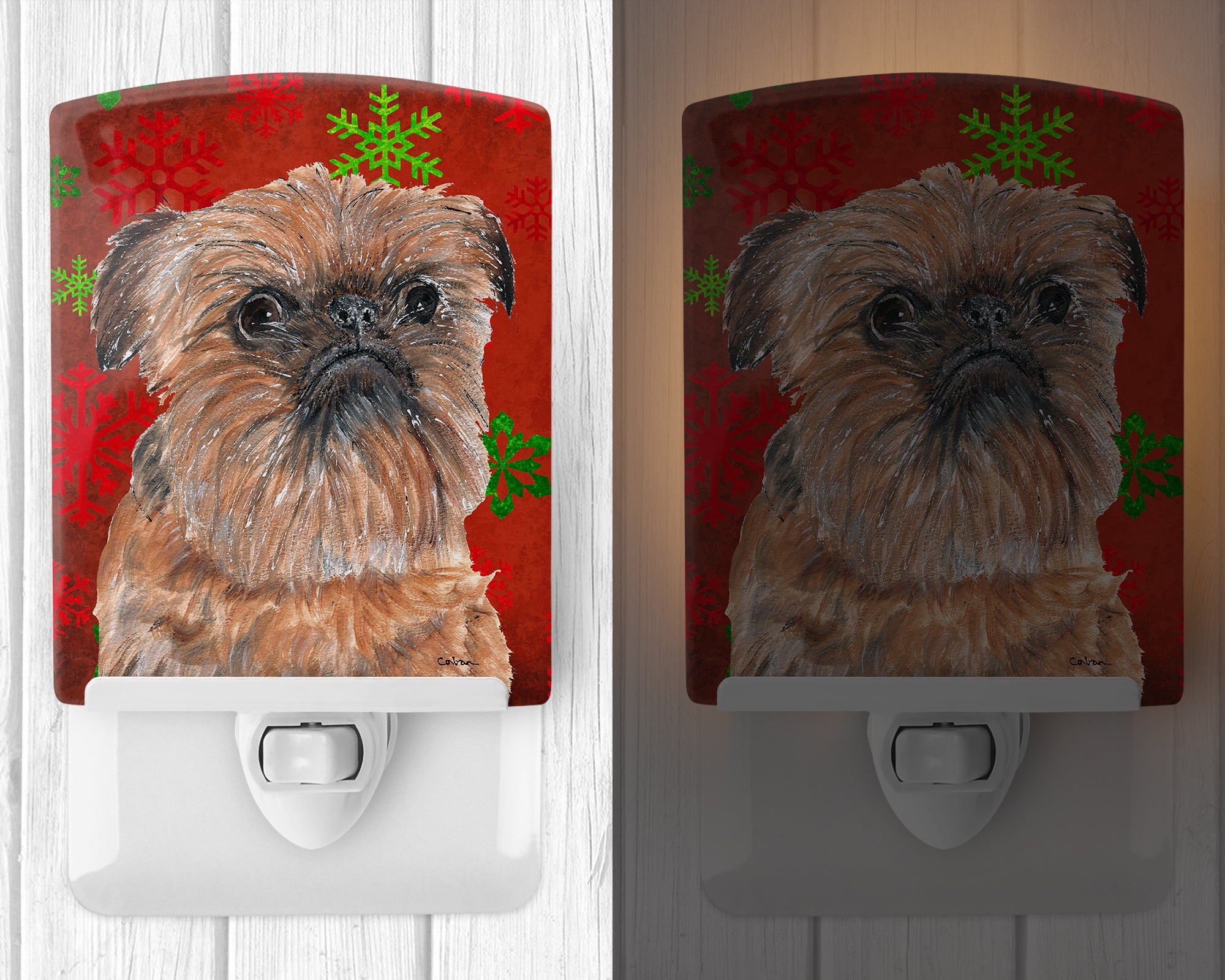 Brussels Griffon Red Snowflakes Holiday Ceramic Night Light SC9586CNL - the-store.com