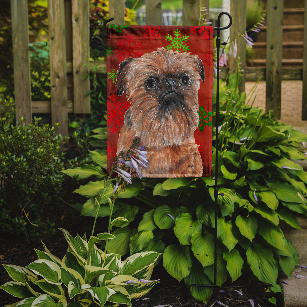 Brussels Griffon Red Snowflake Christmas Flag Garden Size.