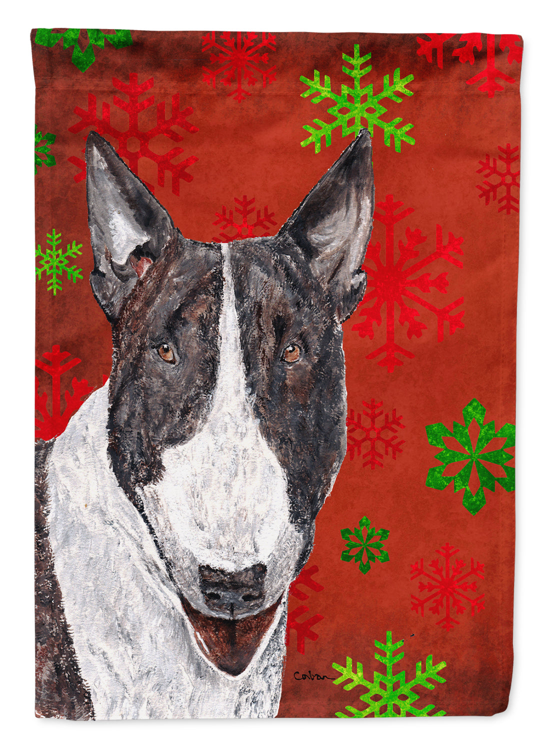 Bull Terrier Red Snowflake Christmas Flag Canvas House Size
