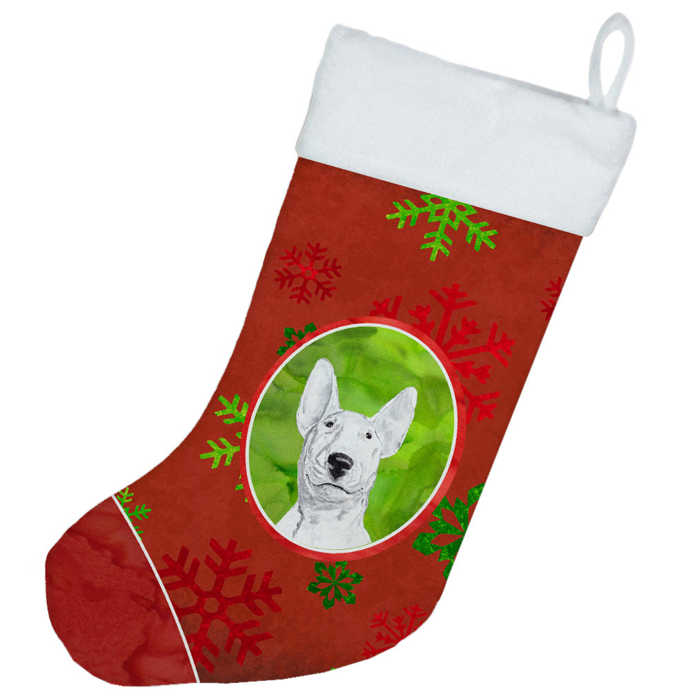 Bull Terrier Red Snowflakes Holiday Christmas Stocking SC9590-CS