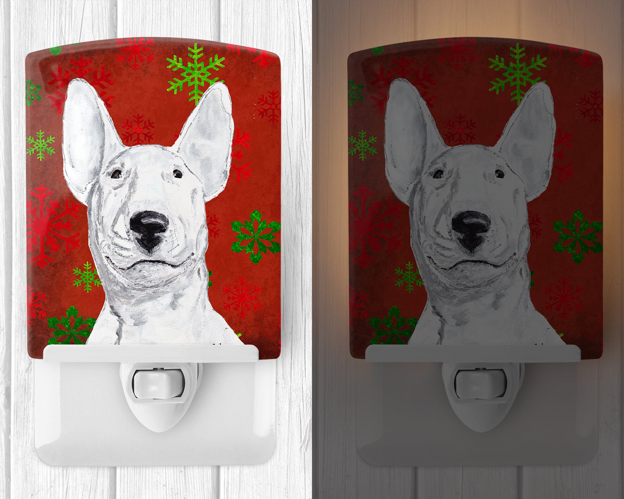 Bull Terrier Red Snowflakes Holiday Ceramic Night Light SC9590CNL - the-store.com