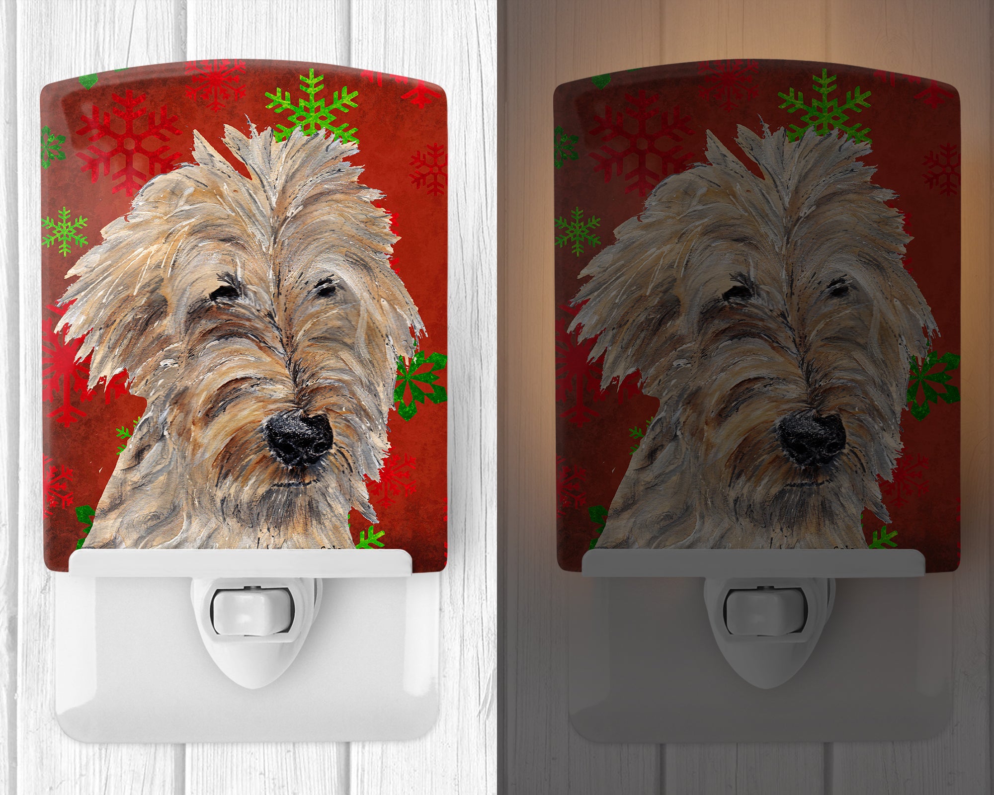 Golden Doodle Red Snowflakes Holiday Ceramic Night Light SC9591CNL - the-store.com
