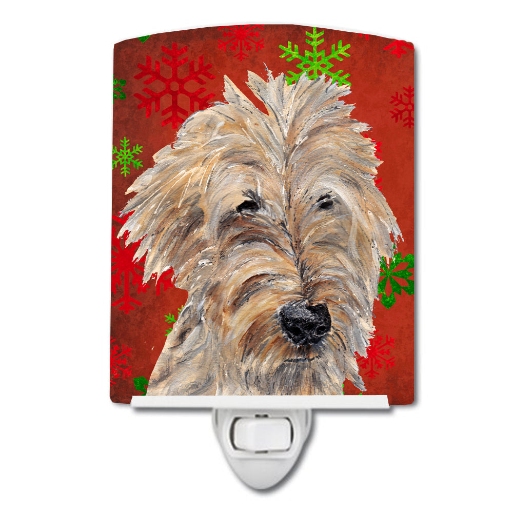 Golden Doodle Red Snowflakes Holiday Ceramic Night Light SC9591CNL - the-store.com