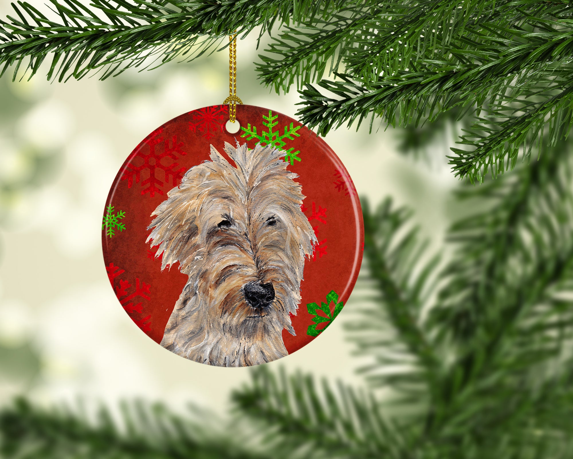 Golden Doodle Red Snowflakes Holiday Ceramic Ornament SC9591CO1 - the-store.com