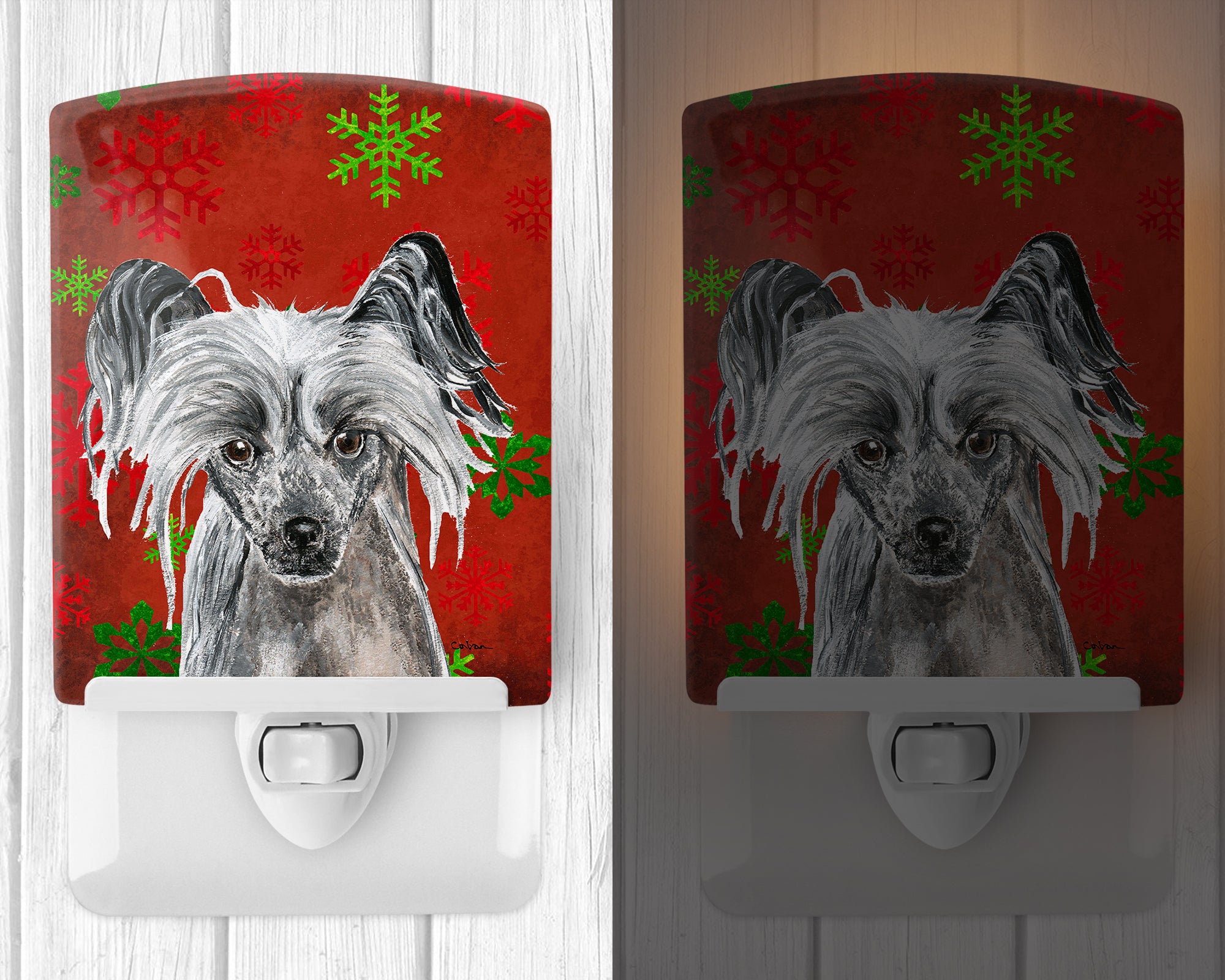Chinese Crested Red Snowflakes Holiday Ceramic Night Light SC9592CNL - the-store.com