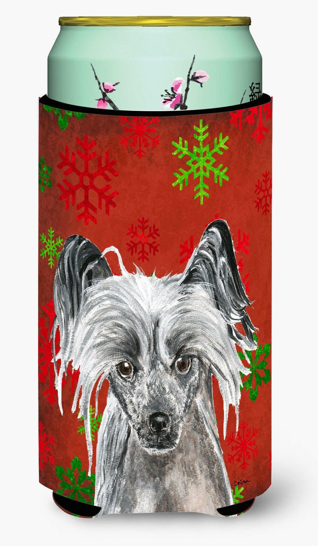 Chinese Crested Red Snowflake Christmas Tall Boy Beverage Insulator Beverage Insulator Hugger by Caroline's Treasures
