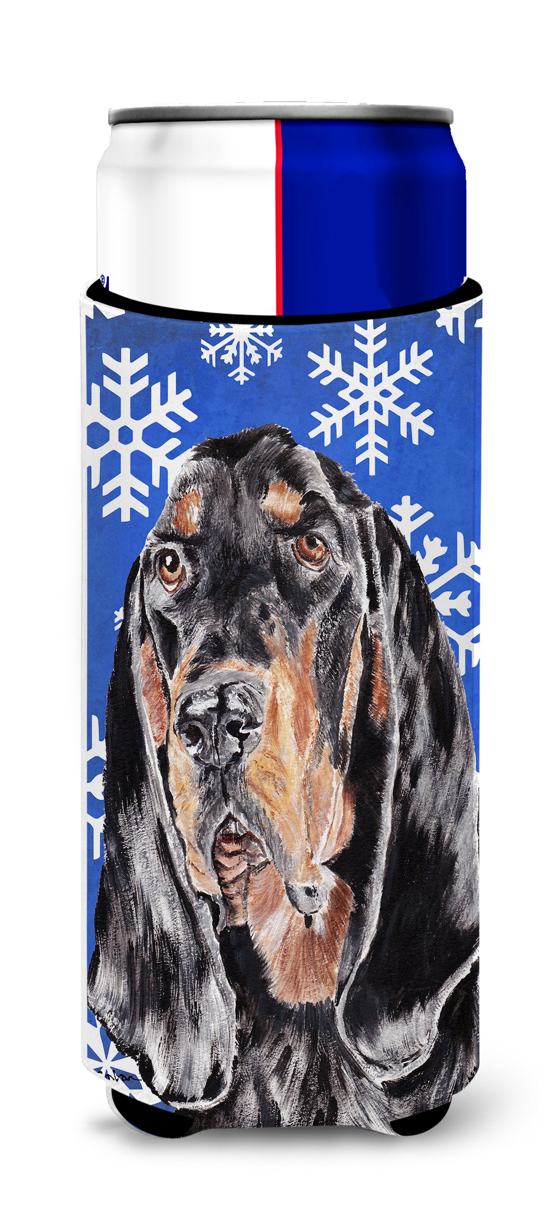 Coonhound Blue Snowflake Winter Ultra Beverage Insulators for slim cans