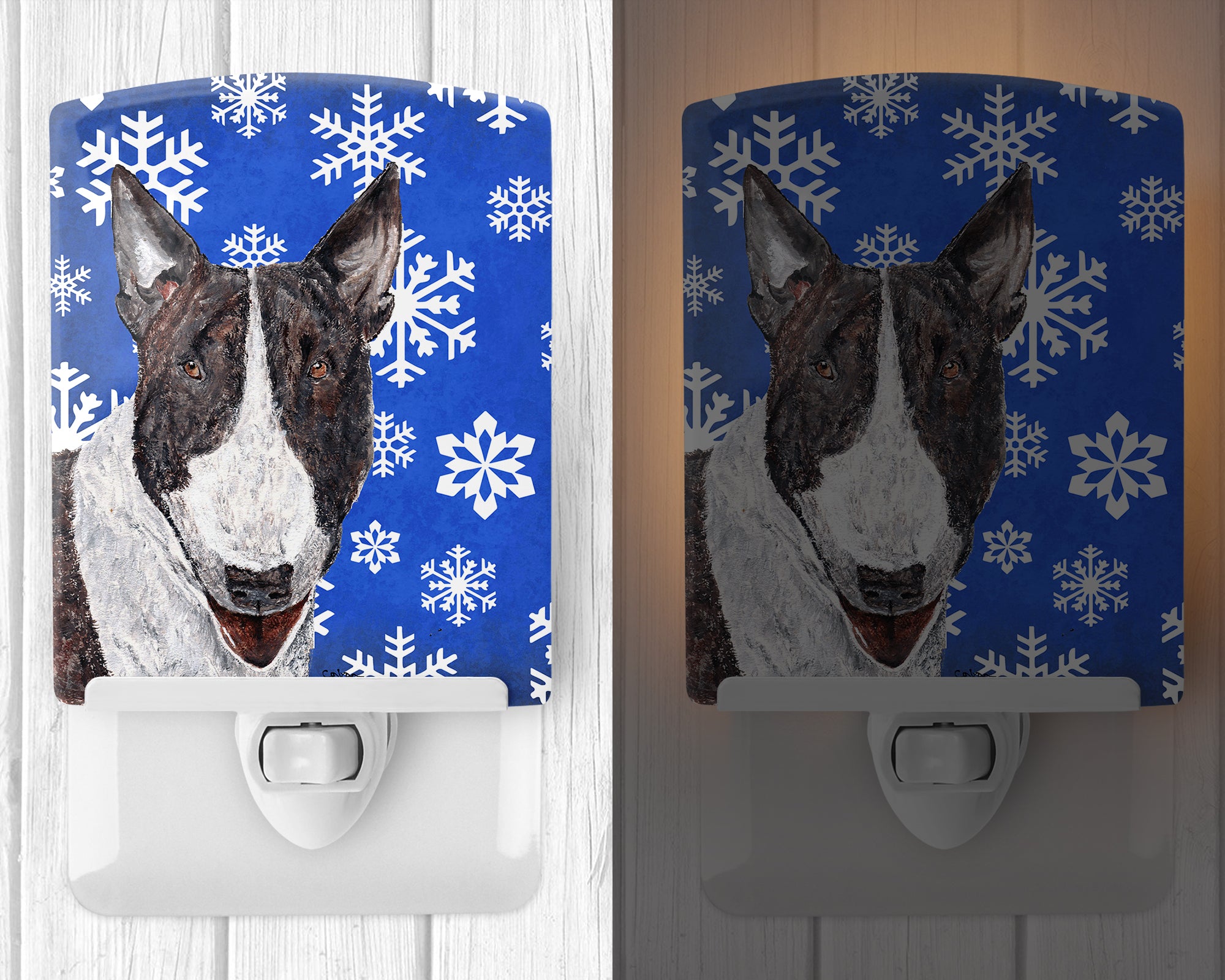 Bull Terrier Winter Snowflakes Ceramic Night Light SC9603CNL - the-store.com