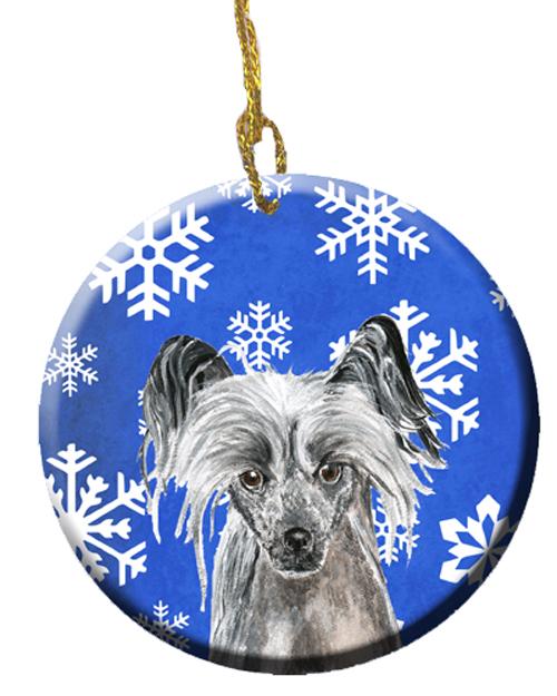 Chinese Crested Winter Snowflakes Ceramic Ornament SC9606CO1 by Caroline's Treasures