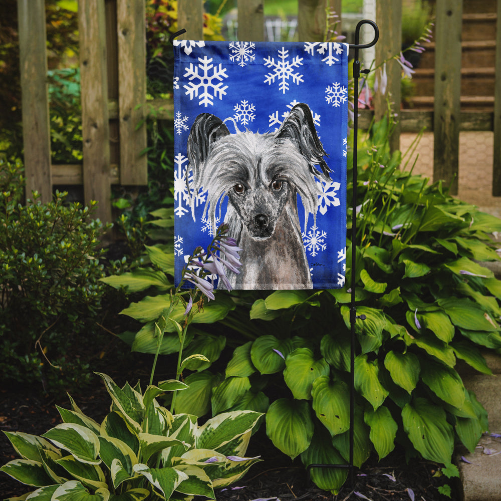 Chinese Crested Blue Snowflake Winter Flag Garden Size.