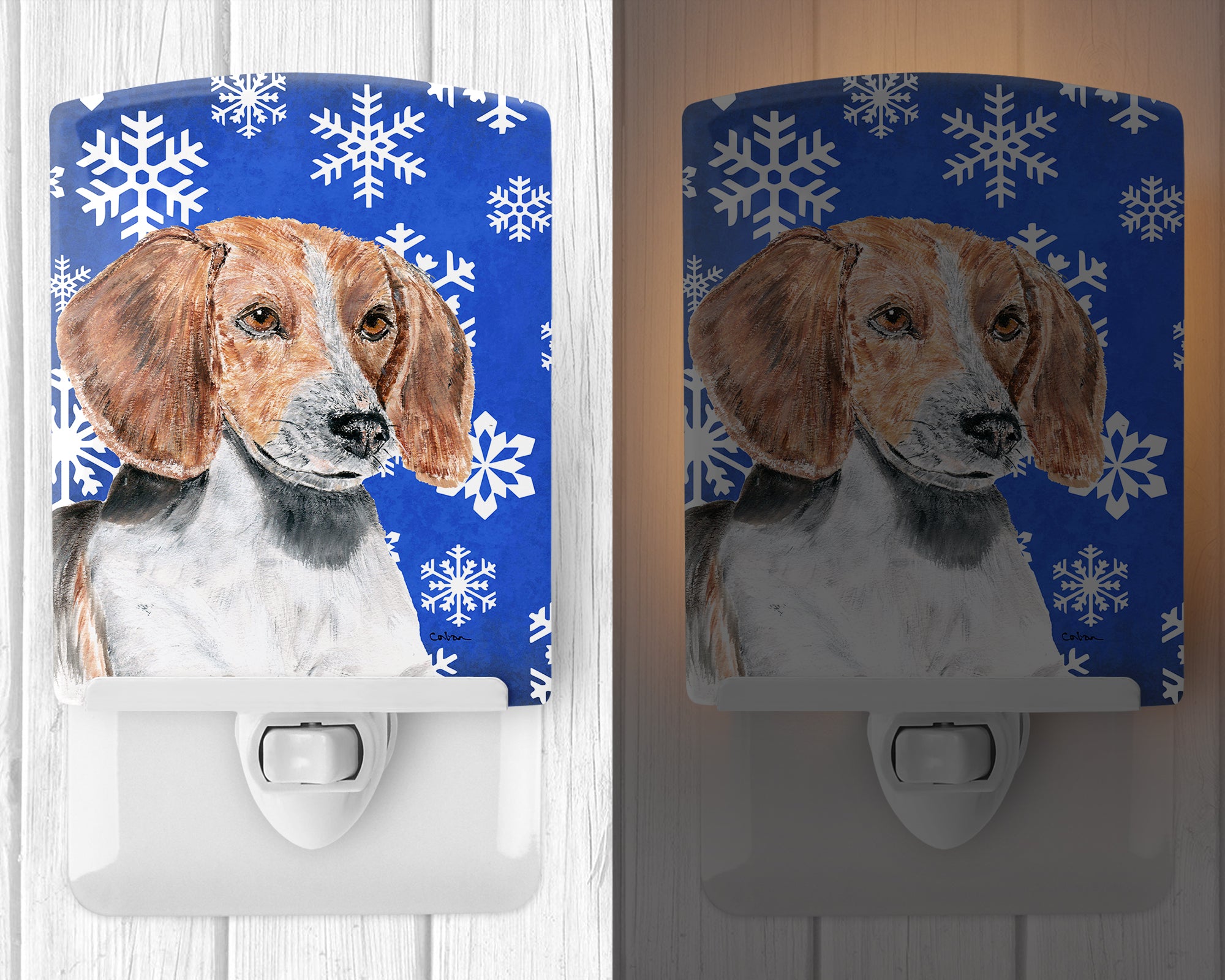 English Foxhound Winter Snowflakes Ceramic Night Light SC9607CNL - the-store.com