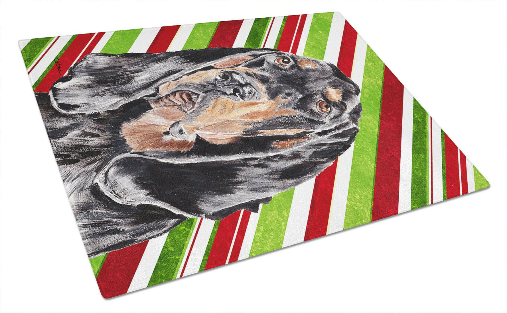 Coonhound Candy Cane Christmas Glass Cutting Board Large by Caroline's Treasures