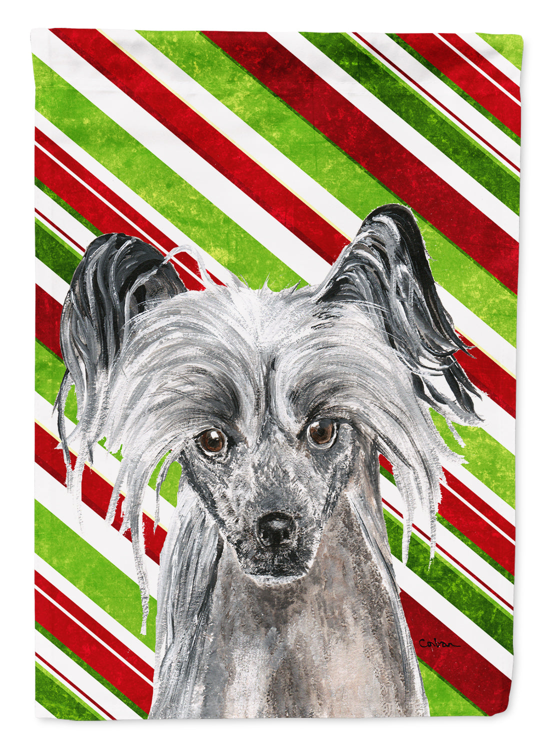 Chinese Crested Candy Cane Christmas Flag Garden Size.