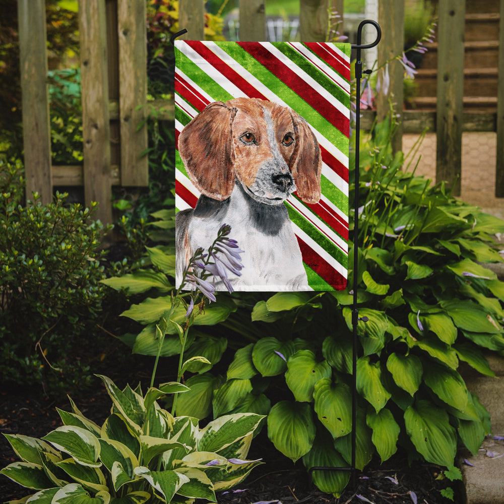 English Foxhound Candy Cane Christmas Flag Garden Size.