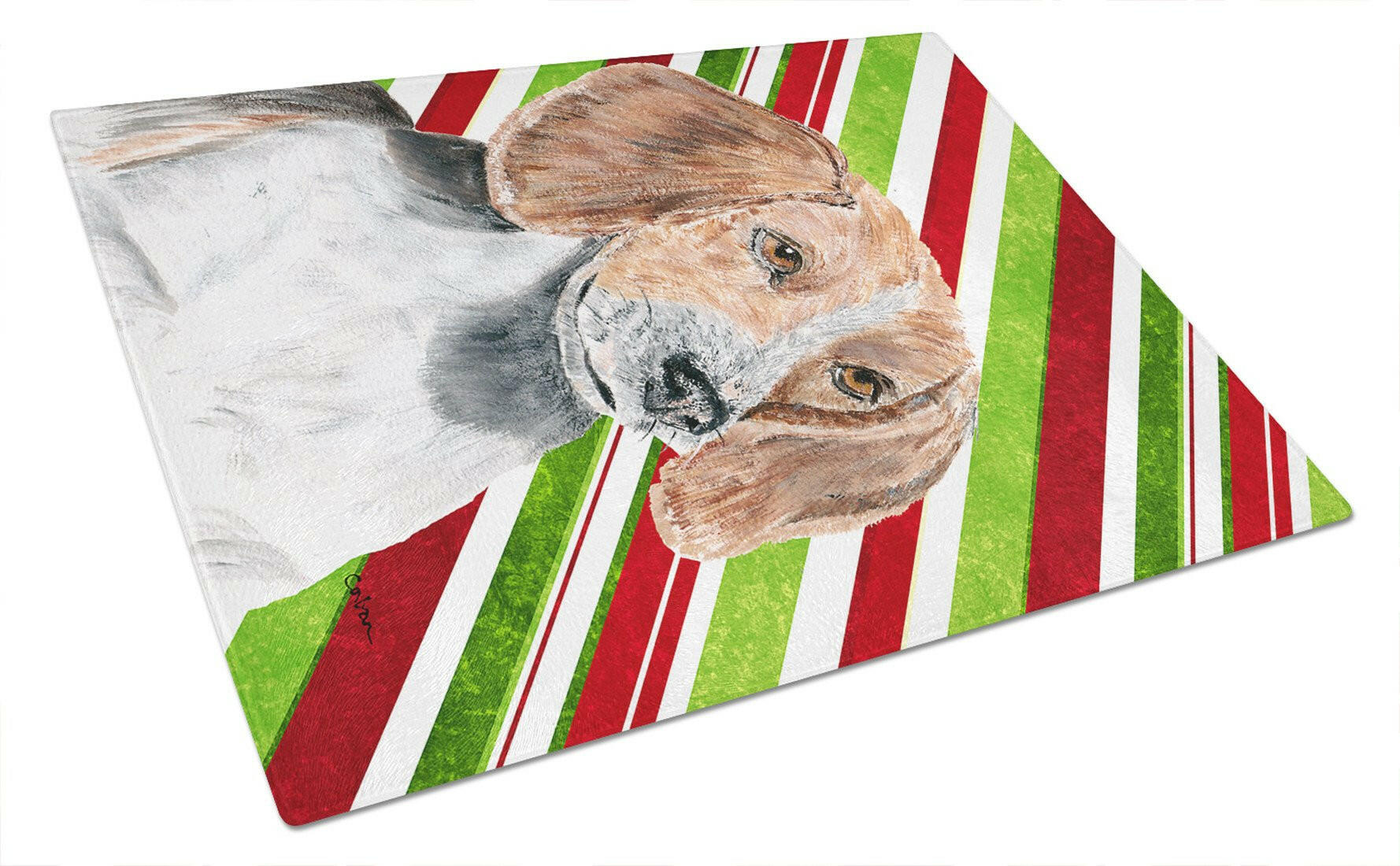 English Foxhound Candy Cane Christmas Glass Cutting Board Large by Caroline's Treasures