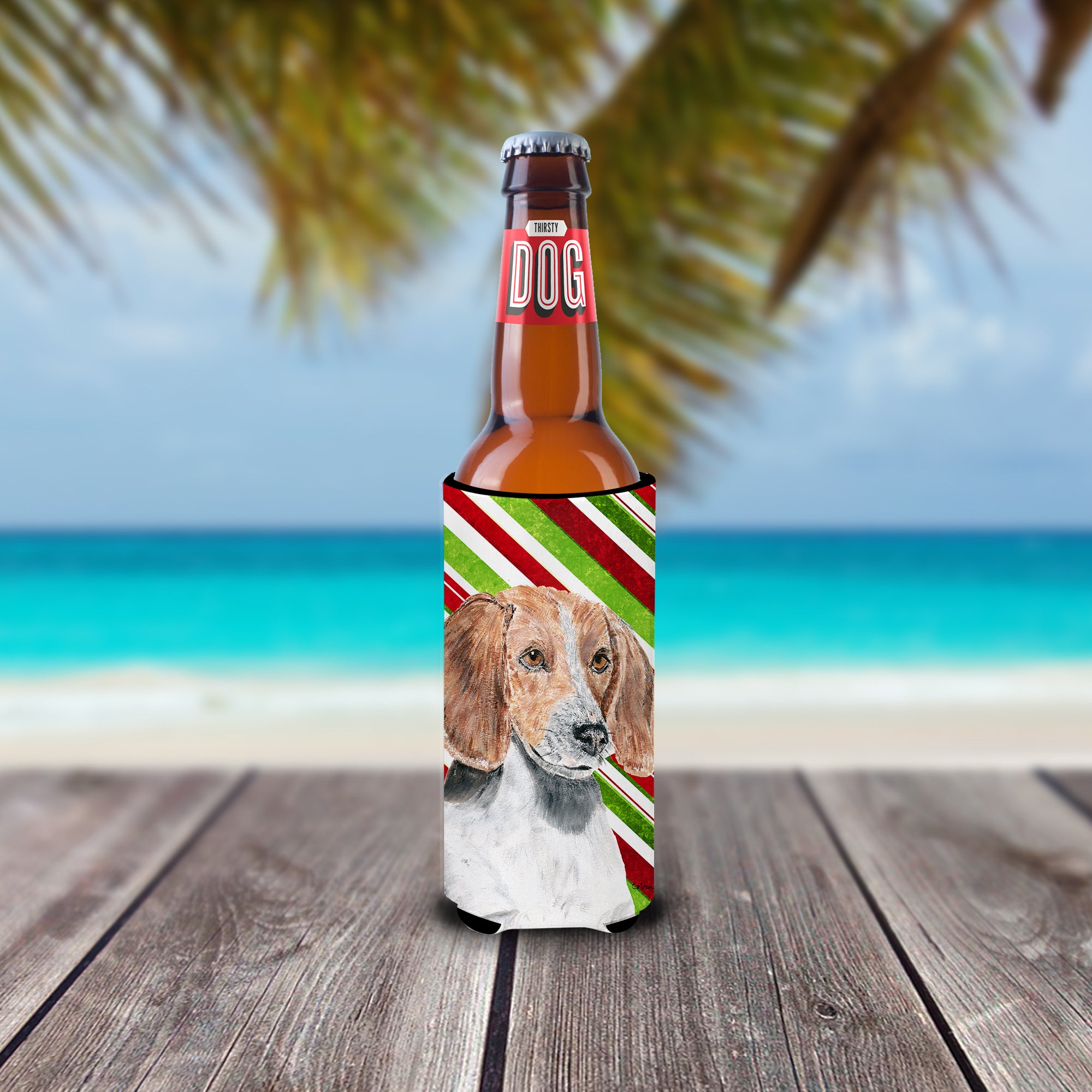 English Foxhound Candy Cane Christmas Ultra Beverage Insulators for slim cans.