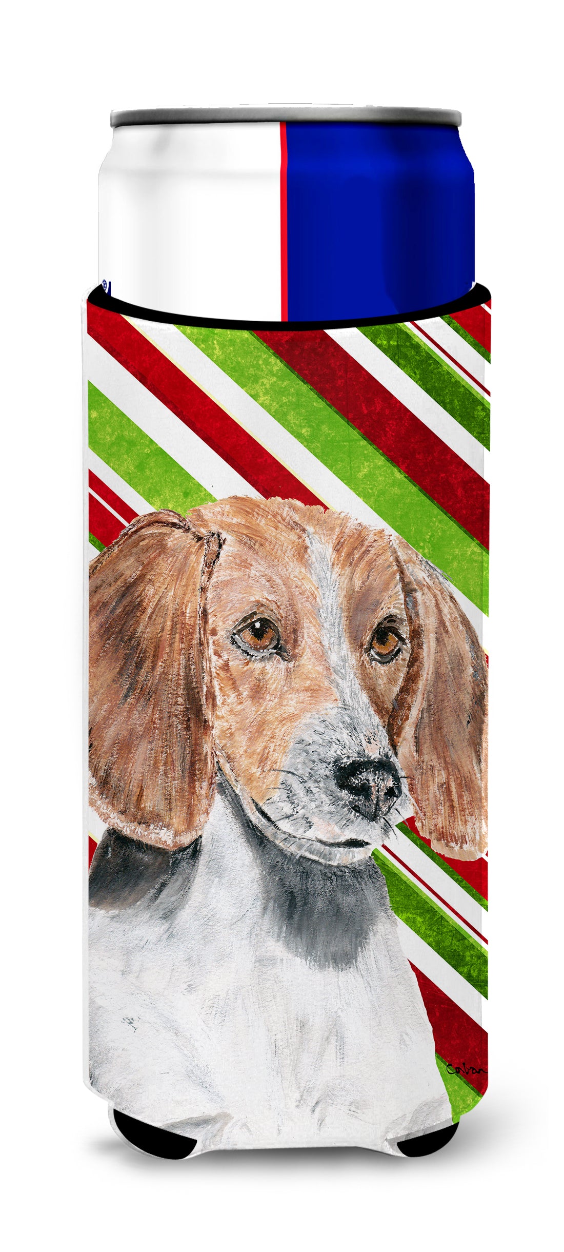 English Foxhound Candy Cane Christmas Ultra Beverage Insulators for slim cans