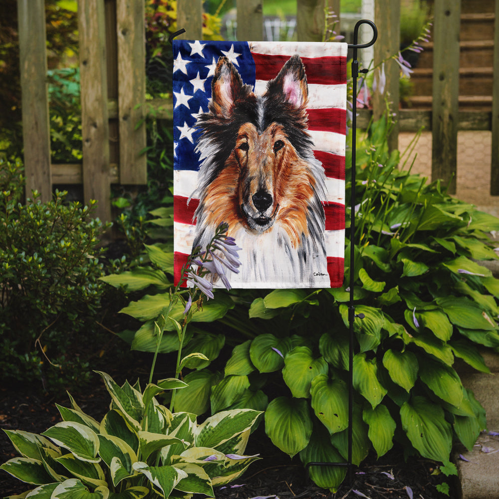 Collie with American Flag USA Flag Garden Size SC9622GF.