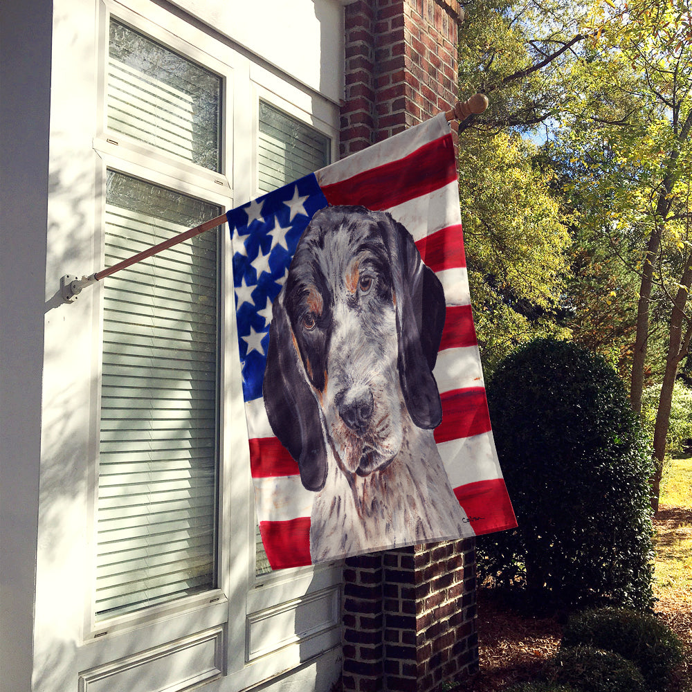 Blue Tick Coonhound with American Flag USA Flag Canvas House Size SC9625CHF