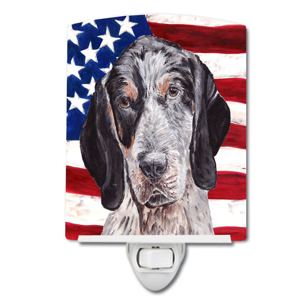 Blue Tick Coonhound with American Flag USA Ceramic Night Light SC9625CNL - the-store.com