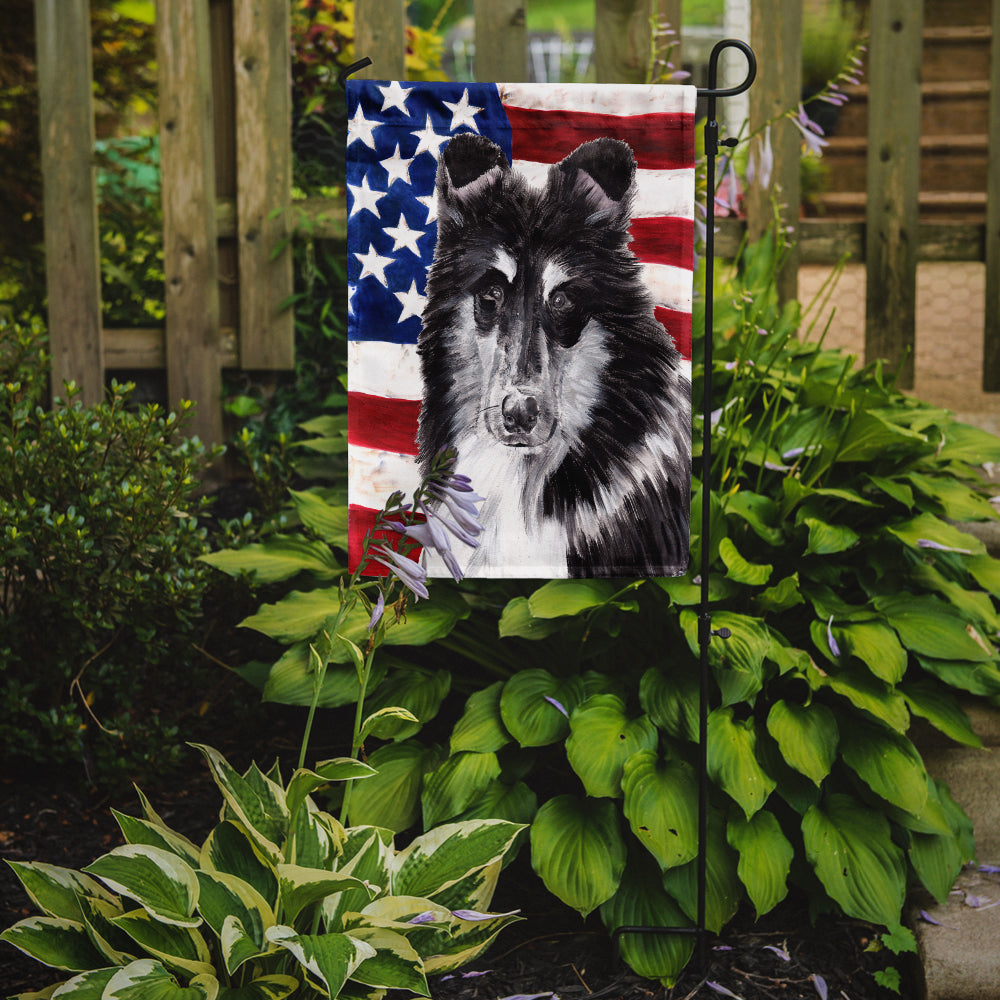 Black and White Collie with American Flag USA Flag Garden Size SC9630GF.