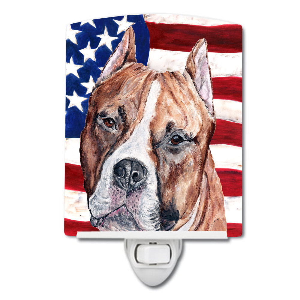 Staffordshire Bull Terrier Staffie with American Flag USA Ceramic Night Light SC9632CNL - the-store.com