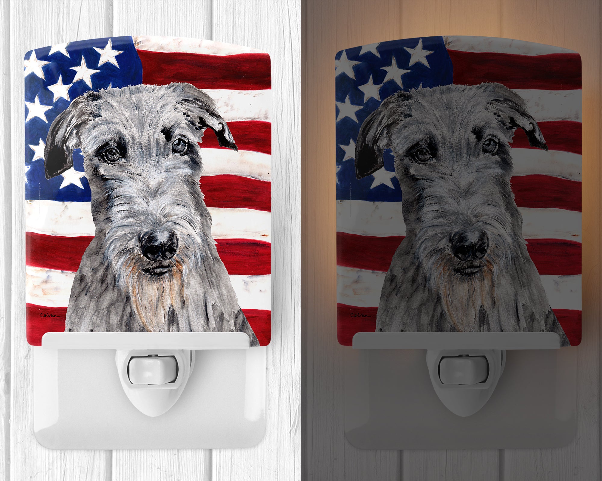 Scottish Deerhound with American Flag USA Ceramic Night Light SC9634CNL - the-store.com