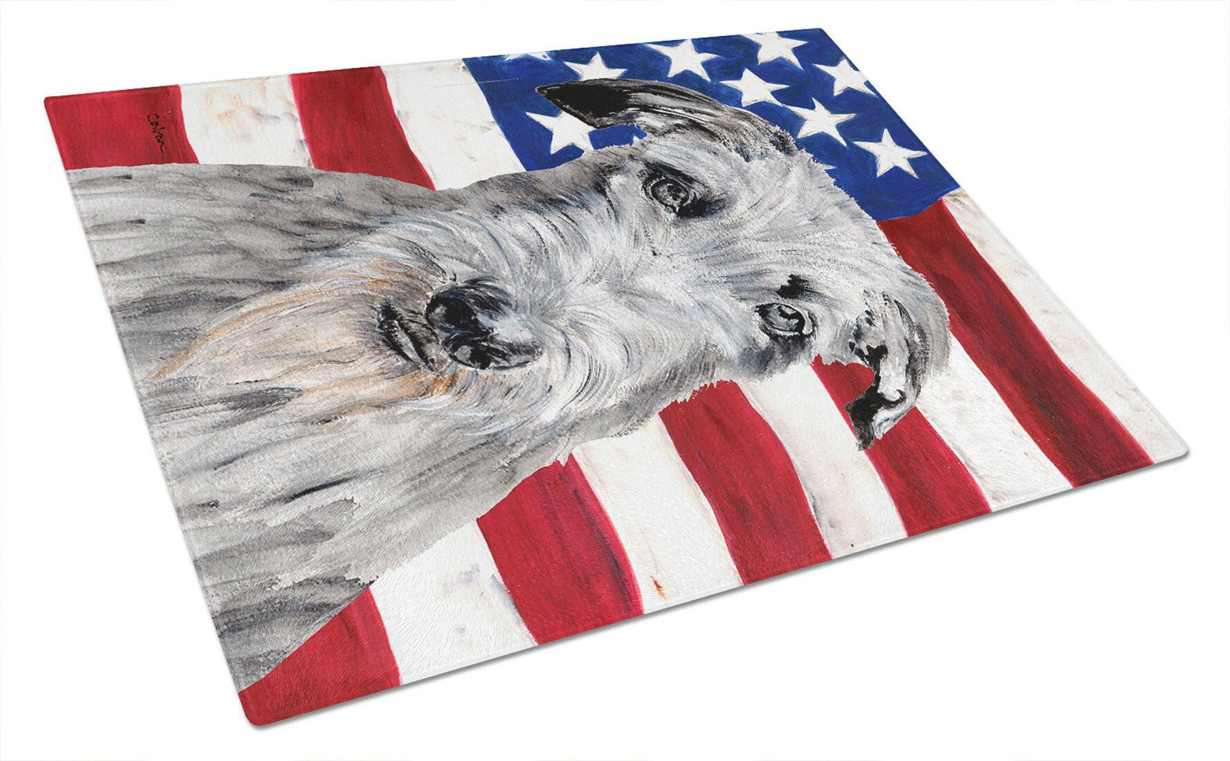 Scottish Deerhound with American Flag USA Glass Cutting Board Large Size SC9634LCB by Caroline's Treasures