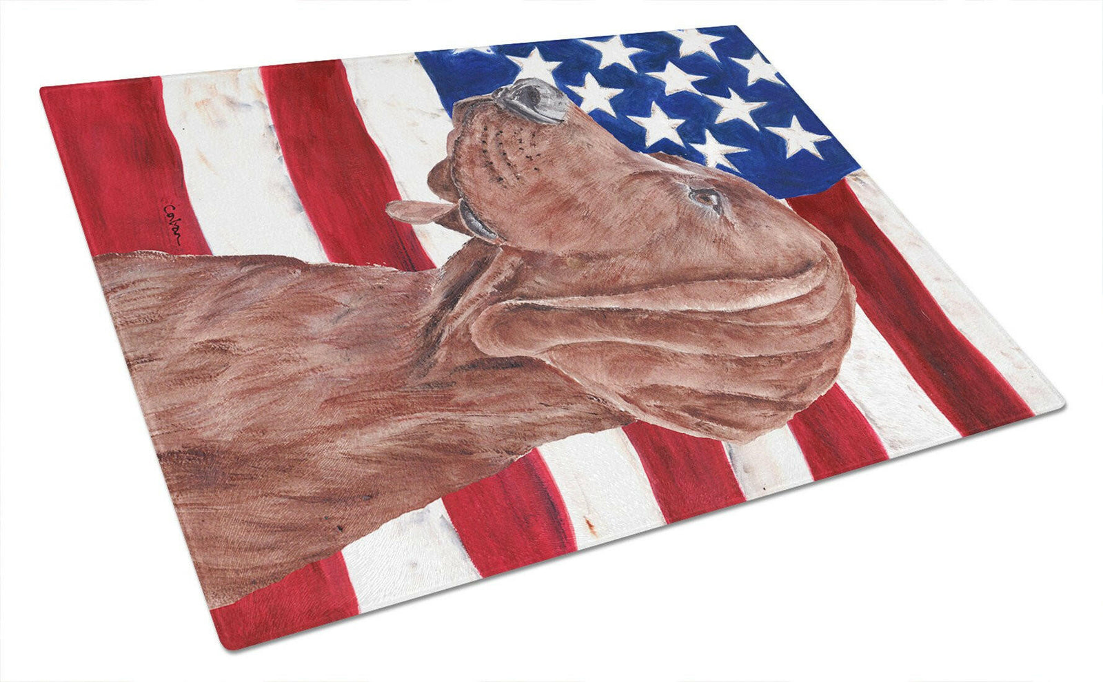 Redbone Coonhound with American Flag USA Glass Cutting Board Large Size SC9635LCB by Caroline's Treasures